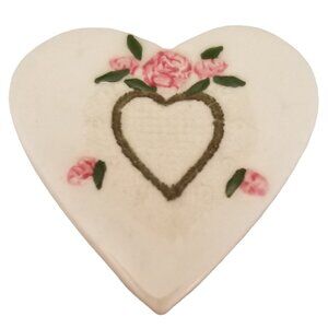 Stillwater Art Glazed Clay Porcelain Heart Rose Brooch Pin, Signed
